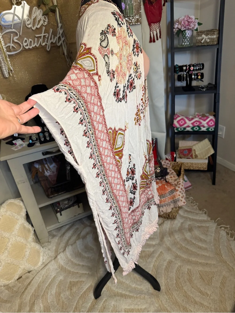 Altar'd State Blush and Ivory Floral Fringe Kimono